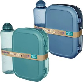 Set desiatového boxu s fľašou - Desiatový box Ribbon 1,1 l a fľaša Swift 480 ml, mix farieb - SISTEMA Farba škatuliek SISTEMA: Modrá
