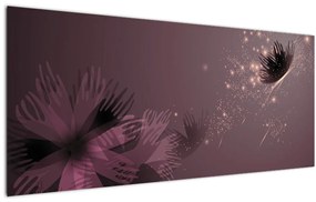 Obraz kvetu s motýľom (120x50 cm)
