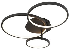 Inteligentné stropné svietidlo čierne 3-žiarovkové s diaľkovým ovládaním - Rondas