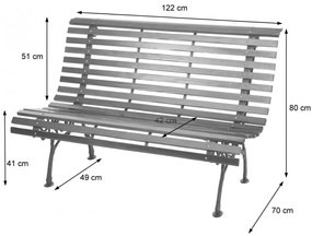 Záhradná lavica F97 2-miestna - liatina / drevo, 122 cm - Svetlo hnedá