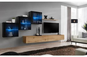 Obývacia stena Switch XIX Sklo +LED čierna/Wotan