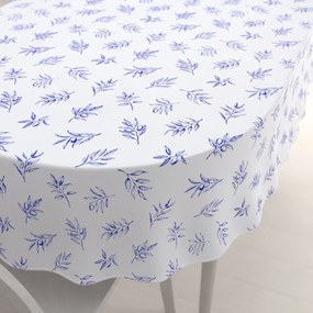 Biante Teflónový oválny obrus TF-114 Modré olivové vetvičky na bielom 80x120 cm