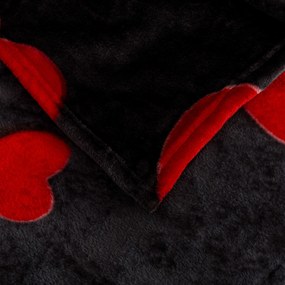 Mikroplyšová deka RED HEARTS, čierna Rozmer: 160 x 200 cm