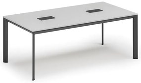 Rokovací stôl PRIMO INVITATION, 200x100 cm, biela + 2x stolná zásuvka TYP VI, čierna