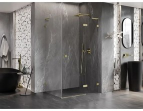 Mexen Lunar, L výklopný sprchový kút pravý 100 x 80 cm, 8mm číre sklo, zlatý kartáčovaný - 834L-100-080-55-00-P