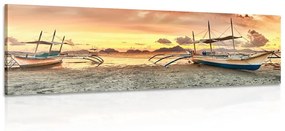 Obraz loďky pri západe slnka - 150x50