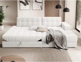 Krémovobiela rozkladacia rohová pohovka z textílie buklé (pravý roh/s leňoškou) Blezalt – ELTAP