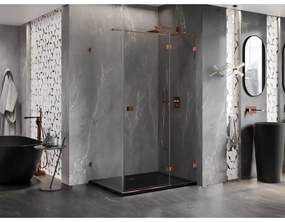 Mexen Lunar T, výklopný pravý sprchový kút 140 x 100 cm, 8mm číre sklo, profil ružové zlato, 834T-140-100-60-00-P