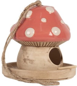 Závesné keramické vtáčie krmítko – Rozprávková muchotrávka - Ø 13*13 cm