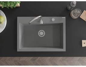Mexen Elix, 1-korový granitový drez 700 x 500 mm, šedá, chrómový sifón, 6526701005-71