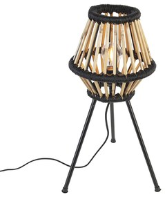 Rustikálna trojnohá stolová lampa bambusová s čiernou - Evalin