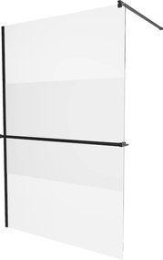 Mexen Kioto+, sprchová zástena s poličkou a držiakom na uteráky 140 x 200 cm, 8mm číre-námraza sklo, čierny profil, 800-140-121-70-35