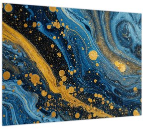Obraz - Modrá abstrakcia so zlatom (70x50 cm)