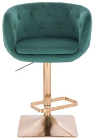 LuxuryForm Barová stolička MONTANA VELUR na zlatej hranatej podstave - zelená