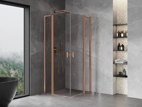 Mexen, Mexen Mist L Duo sklápací sprchový kút 90 x 90 cm, transparentný, brúsená meď - 8A4L-090-090-65-00