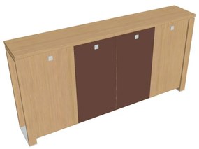 Stredná šatníková skriňa Verno+ 260 x 46 x 130 cm, kombinované dvere, dub svetlý / hnedá