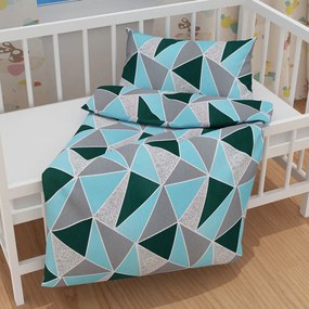 Biante Detské bavlnené posteľné obliečky do postieľky Sandra SA-334 Modro-zelené trojuholníky Do postieľky 100x135 a 40x60 cm