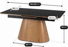 Jídelní rozkládací stůl Lizbona 160/200 cm z masivu černý/dub přírodní