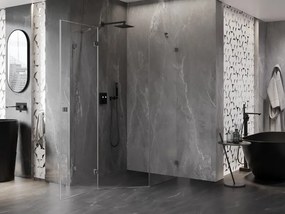 Mexen Lunar, päťuholníkový sprchový kút s ľavým sklonom 90 x 100 cm, 8mm číre sklo, grafitový profil, 831-090L-100P-95-00-L