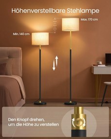 Moderná lampa na čítanie VASAGLE s nožným spínačom a LED žiarovkou, zlato-čierna