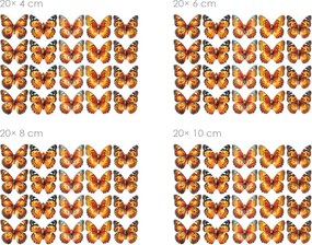 Motýliky na stenu oranžová 20 ks textilní prelepiteľná samolepiaca dekorácia na stenu 20 ks šírka 6 cm