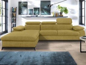 Rohová sedacia súprava Scala, kurkumovo žltá látka, ľavý roh
