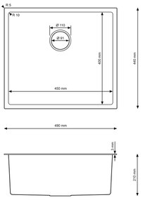Erga HD, 1-komorový oceľový drez 490x440x210 mm, oceľová, ERG-MLS-HD4944