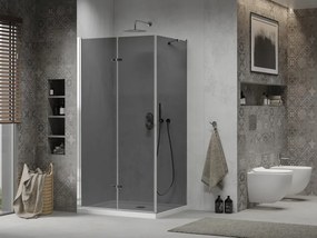 Mexen Lima, sprchový kút so skladacími dverami 80 (dvere) x 100 (stena) cm, 6mm šedé sklo, chrómový profil + slim sprchová vanička biela + chrómový sifón, 856-080-100-01-40-4010