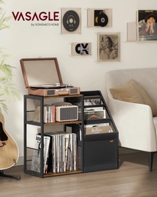 Stojan na gramofón, 3 úrovne, na odkladanie vinylových platní, rustikálna hnedá
