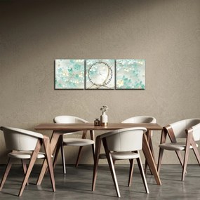 Obraz - Zlatý kvitnúci strom (s hodinami) (90x30 cm)