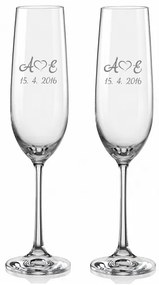 Svadobné poháre na sekt Monogramy so srdiečkami, 2 ks