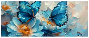 Obraz - Modrí motýle (120x50 cm)