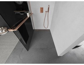 Mexen Kioto+, sprchová zástena Walk-In s poličkou a vešiakom 140 x 200 cm, 8mm šedé sklo, medený matný profil, 800-140-121-65-40