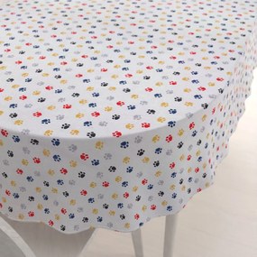 Biante Detský dekoračný oválny obrus Leona LN-012 Farebné labky na krémovom 120x140 cm