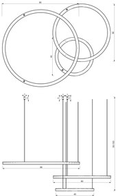 Závesné LED svietidlo Galaxia, 3x LED 85w, 3500k, b