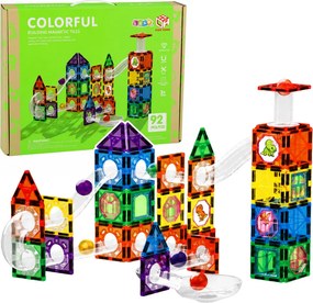 LEAN Toys Magnetické stavebné kocky – dráha pre guličky STEM s motívom dinosaurov, 92 dielov