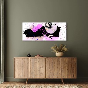 Obraz - Žena s čiernou mačkou (120x50 cm)