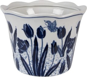 Porcelánový obal na kvetináč s modrými tulipánmi Vintage Unique - Ø 17*15 cm