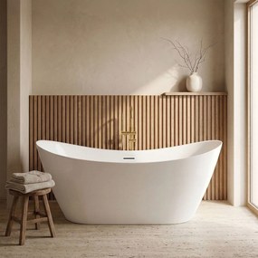 Rea FERRANO Slim, voľne stojaca vaňa 1520×730×670 mm, biela, čierna krytka odtoku, KPL-W6080