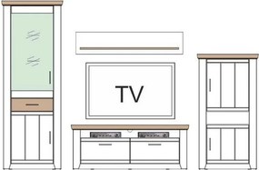 Obývacia stena Cruz, kombi, bielená pínia/šedý dub