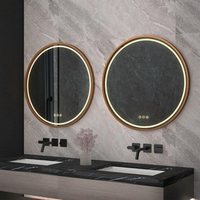 Rea Zrkadlo ⌀70 cm s vyhrievaním a regulovateľným LED osvetlením HOM-05492, kartáčovaná meď