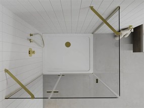 Mexen Roma, sprchovací kút 120 (dvere) x 70 (stena) cm, 6mm číre sklo, zlatý profil + slim sprchová vanička 5cm, 854-120-070-50-00-4010