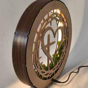 Stmievateľná LED lampa Srdce s krížom | JEZUE: HDF - Orech 20 cm 4780-115105 LED0609