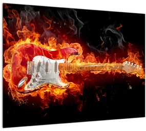 Sklenený obraz - Gitara v plameňoch (70x50 cm)