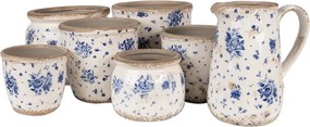 Béžový keramický obal na kvetináč s modrými ružami Blue Rose S - Ø 13*12 cm