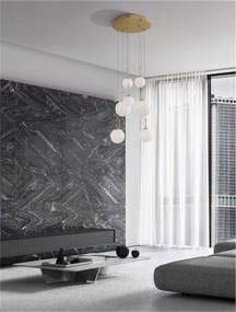 Nova Luce závesné svietidlo Hook saténový zlatý kov a opálové biele sklo Led