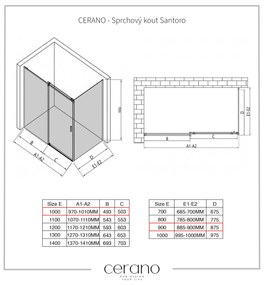 Cerano Santoro, sprchovací kút s posuvnými dverami 100(dvere) x 90(stena) x 195 cm, 6mm šedé sklo, čierny profil, CER-CER-425098