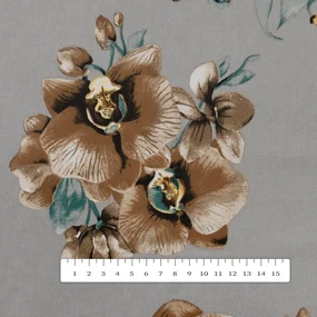 Biante Bavlnený okrúhly obrus Sandra SA-622 Hnedé orchidey na sivom Ø 110 cm
