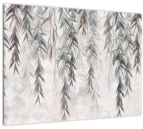 Obraz - Vŕbové vetvičky v šedej omietke (70x50 cm)