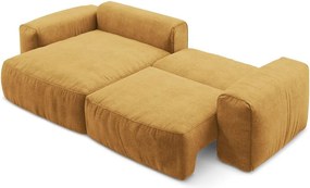 Ženilková rozkladacia rohová pohovka v horčicovej farbe (ľavý roh/s leňoškou) Kuki – Makamii